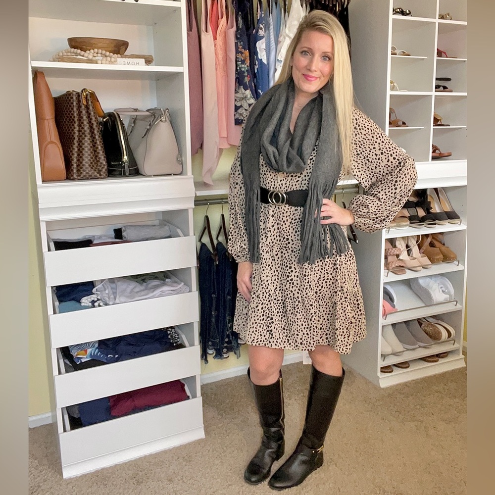 Long sleeve leopard tunic dress